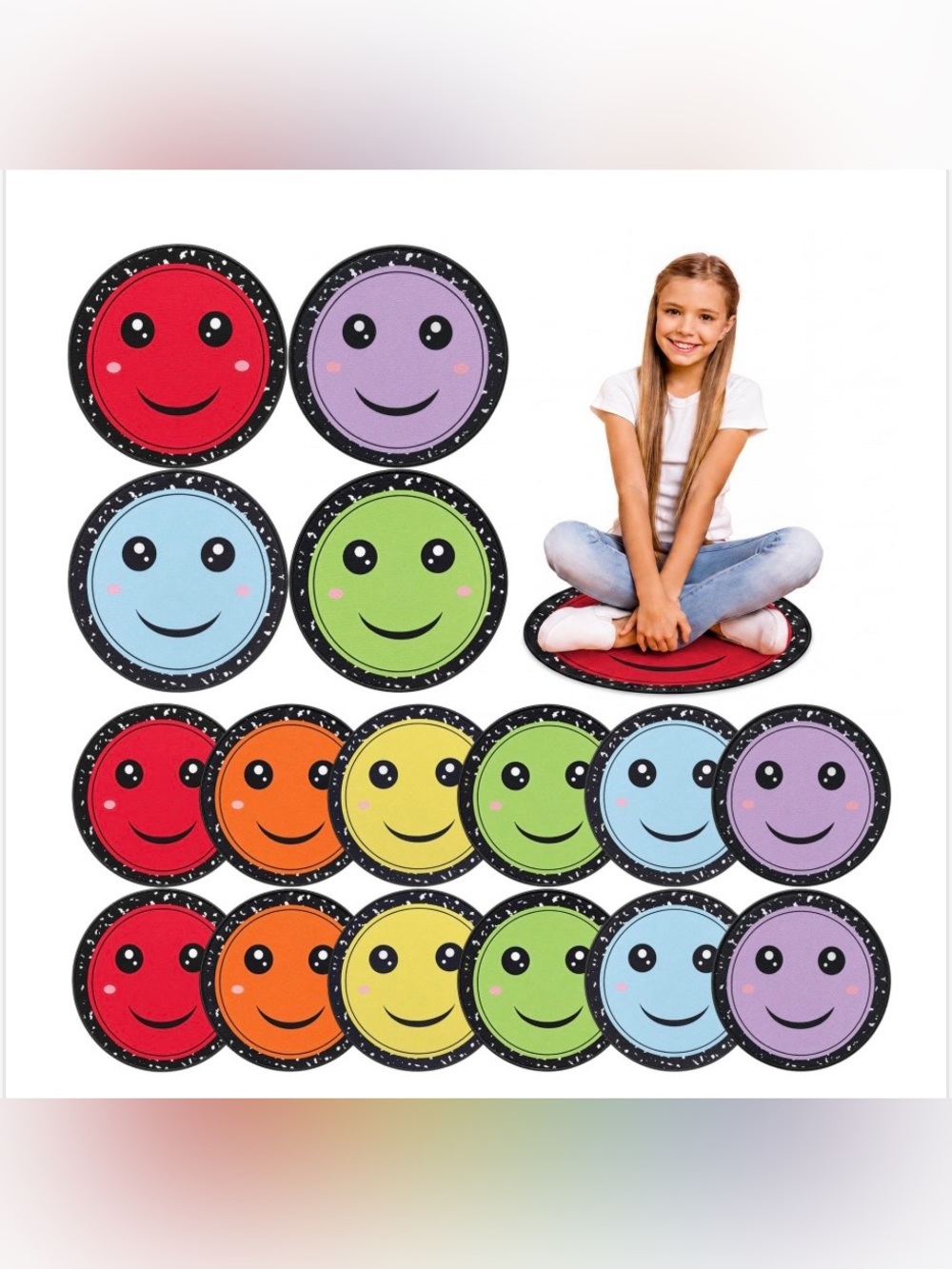 24 Pcs Classroom Rugs Kids Smiley Floor Sit Spot - Multicolor